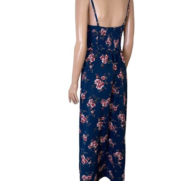 Dreamers maxi dress Navy blue floral print tie chest SZ SM V-neck top beach - Picture 3 of 10